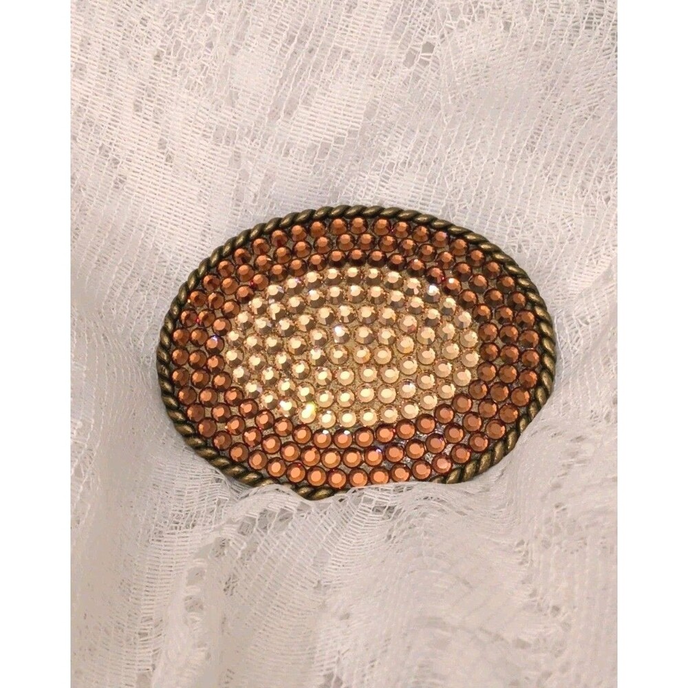 Vintage Oval Belt Buckle Joomi Joolz Rhinestone Roped Brass Y2K Western Glam USA